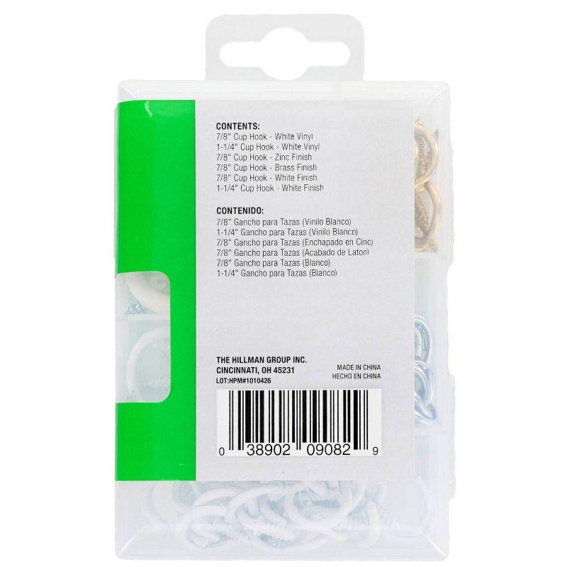 Hillman 55pk Cup Hook Assortment Kit: Steel Screw Hooks for Ceiling & Picture Hanging, Multicolored, 0.5" Length