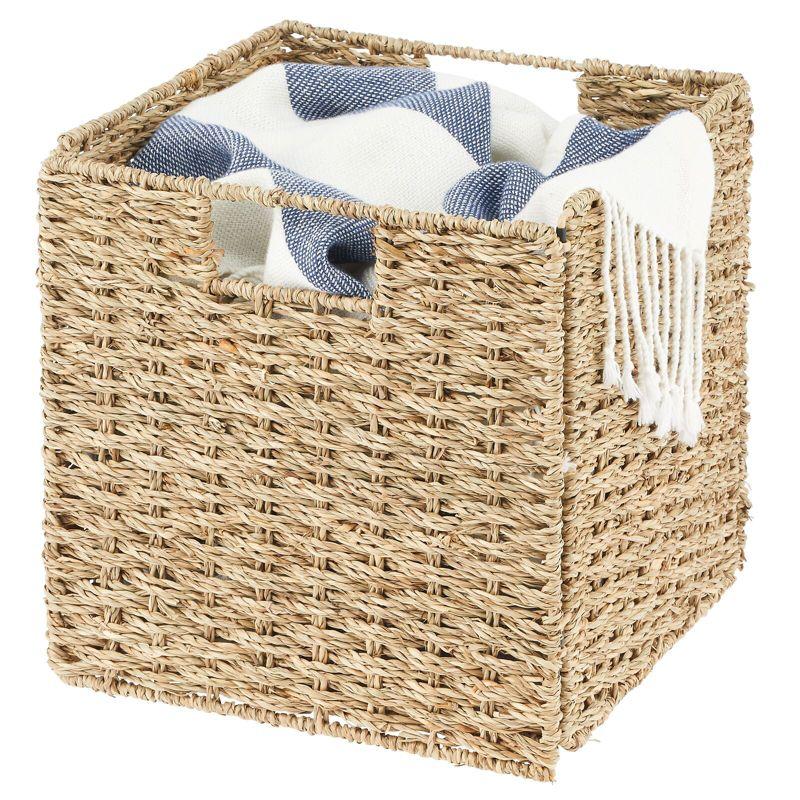 Natural Seagrass Woven Cube Storage Baskets with Handles, Set of 6