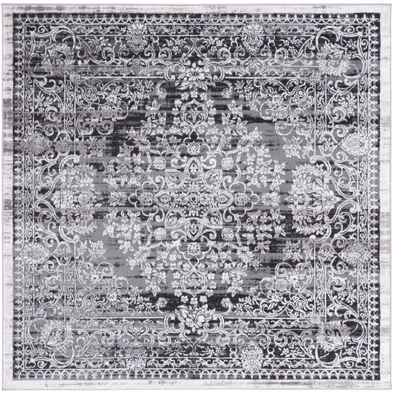 Charcoal Synthetic 79" Hand-Knotted Square Area Rug