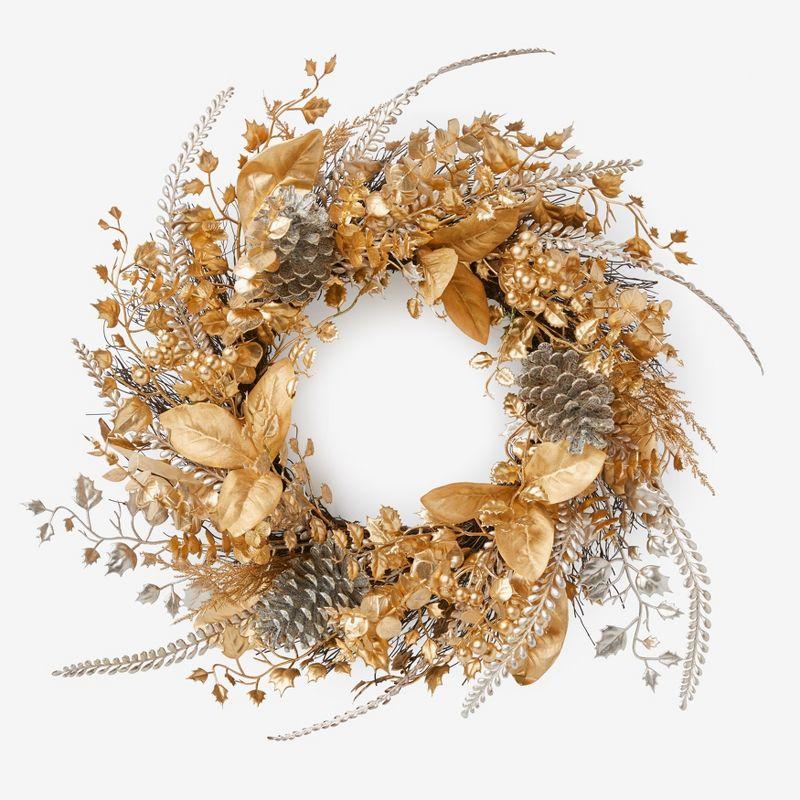BrylaneHome Pre-Lit Gold & Silver Wreath - Gold Silver Lights
