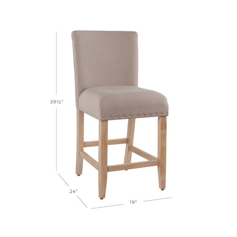 Tan Upholstered 24" Counter Height Barstool with Nailhead Trim