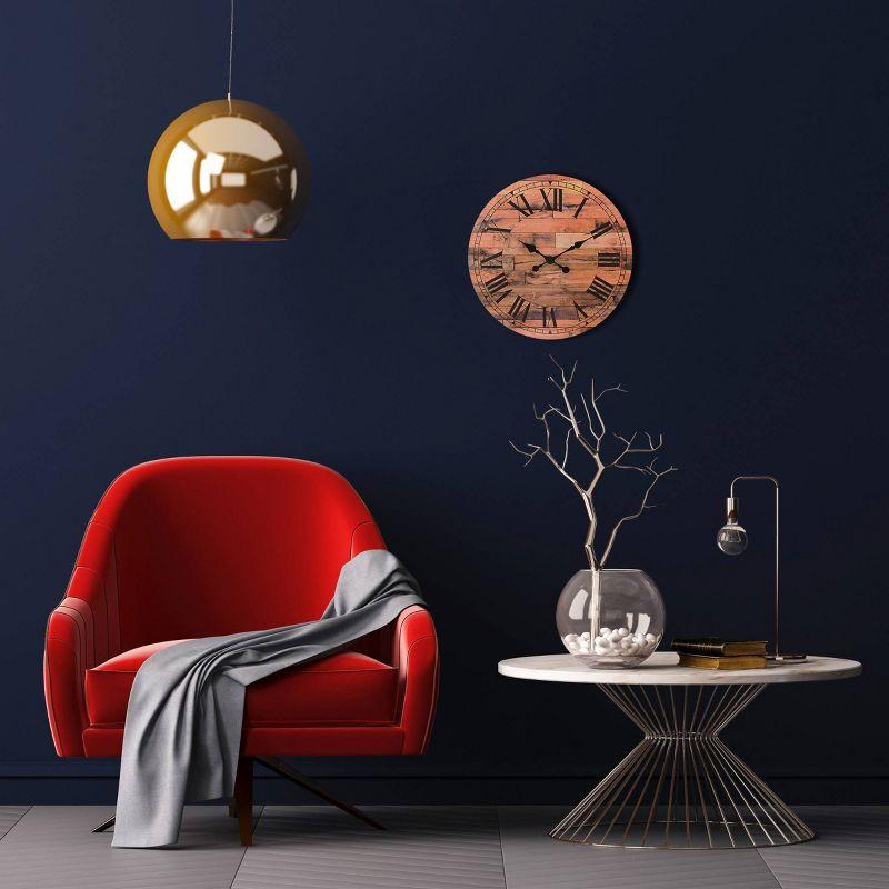 14" Wooden Roman Numeral Wall Clock Brown - Stonebriar Collection: MDF Composite, Traditional Decor, Indoor Use