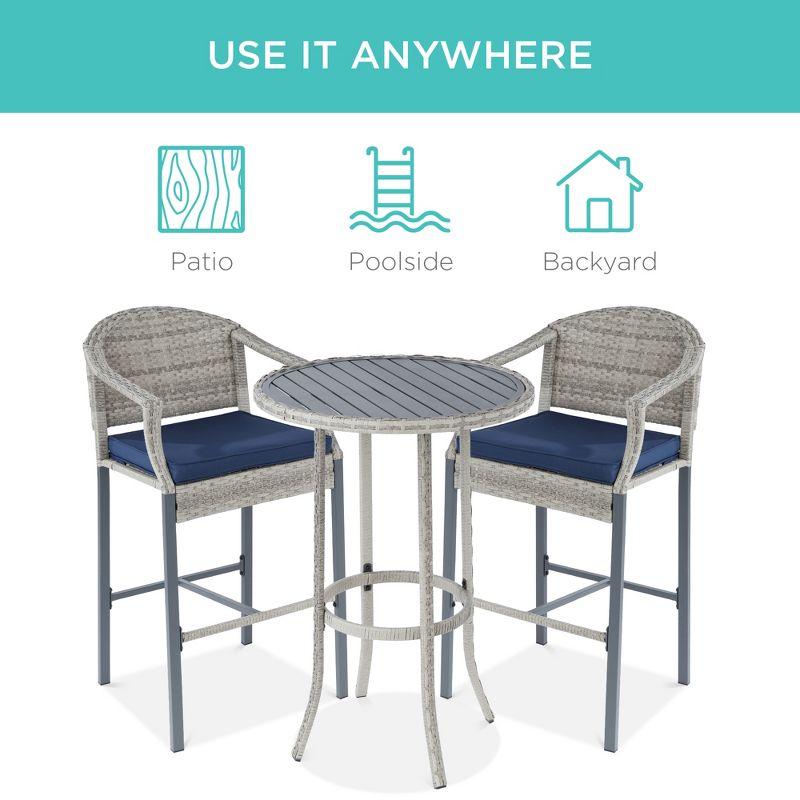 Gray and Blue Wicker Outdoor Bistro Set with Barstools