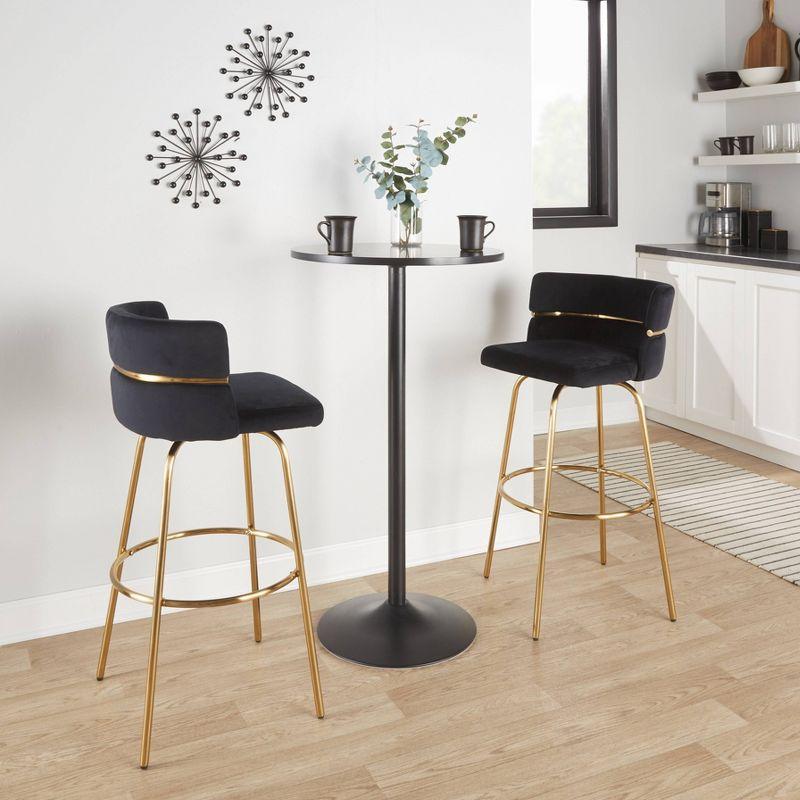 LumiSource Set of 2 Cinch-Claire Barstools Gold/Black: Velvet Upholstery, Swivel Function, Metal Legs