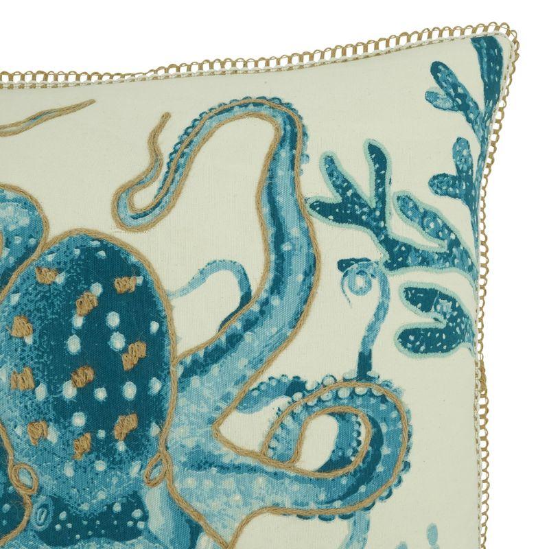 20"x20" Oversize Octopus Design Square Throw Pillow Cover Aqua Blue - Saro Lifestyle: Cotton, Zippered, Hand Wash