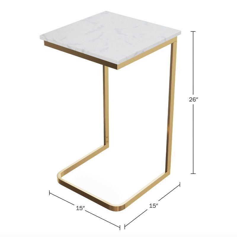 C-Shaped End Table - Real Marble Side Table with Gold Iron Frame for Couch, Loveseat, or Bed - Modern Living Room Furniture by Lavish Home (White)