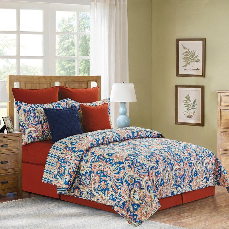 Marla Full/Queen Reversible Cotton Quilt Set in Dynamic Blue