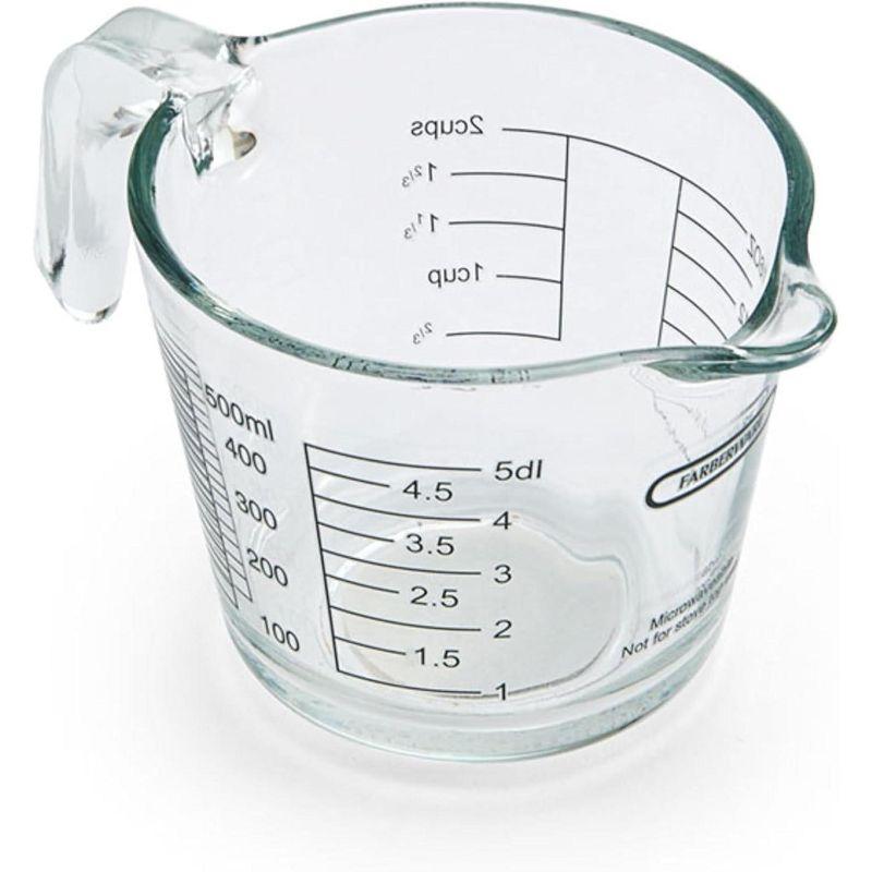 Farberware 2-Cup Borosilicate Glass Wet and Dry Measuring Cup with Oversized Measurements, Clear