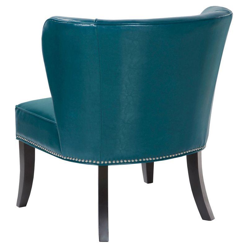 Hilton Concave Back Armless Chair - Peacock Blue: Faux Leather Upholstery, Contemporary Style, Wood Legs