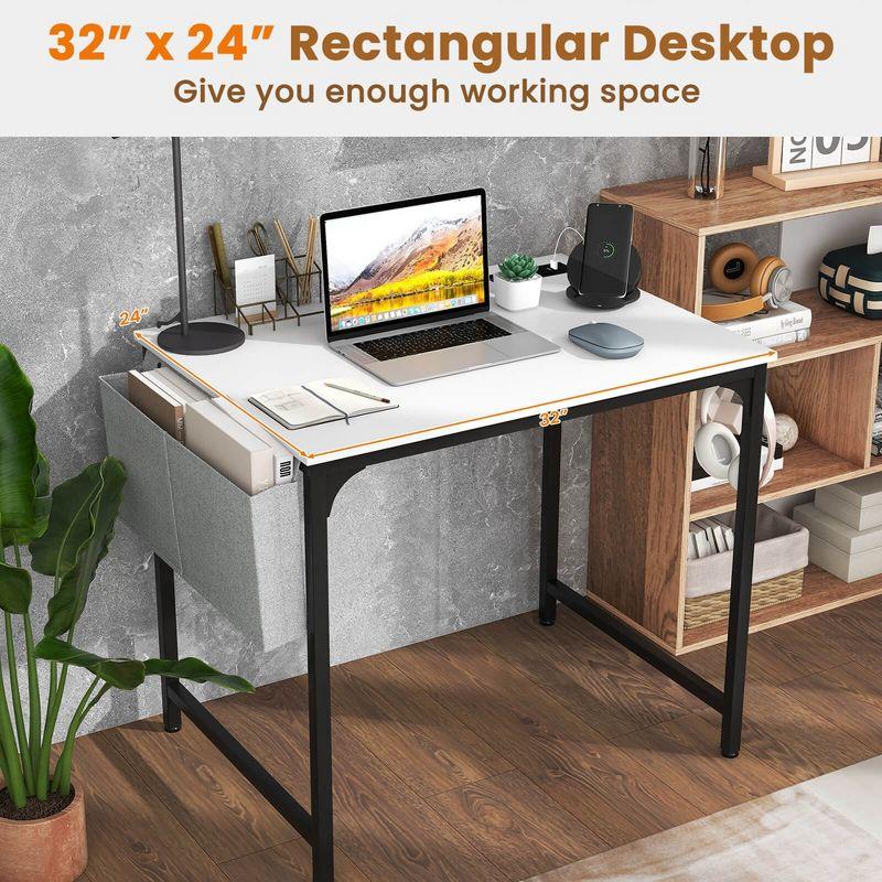 Costway 32" Meeting Room Desk Set of 6 with Charging Station & Headphone Hook Metal Frame White