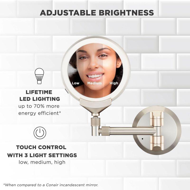 Conair LED Wall Mounted Telescoping 1X/10X Cordless Rechargeable Mirror -