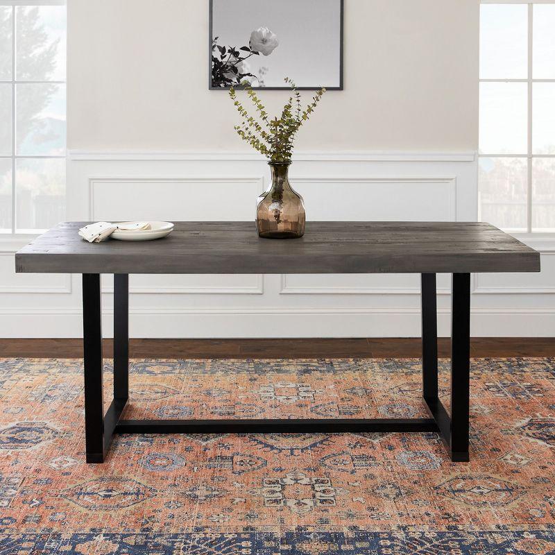 72" Modern Farmhouse Solid Wood Distressed Plank Top Dining Table Gray - Saracina Home