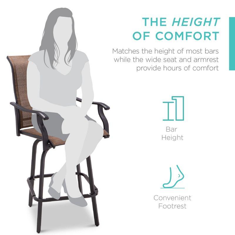 Best Choice Products Set of 2 Outdoor Swivel Bar Stools, Patio Barstool Chairs w/ 360 Rotation, All-Weather Mesh - Brown