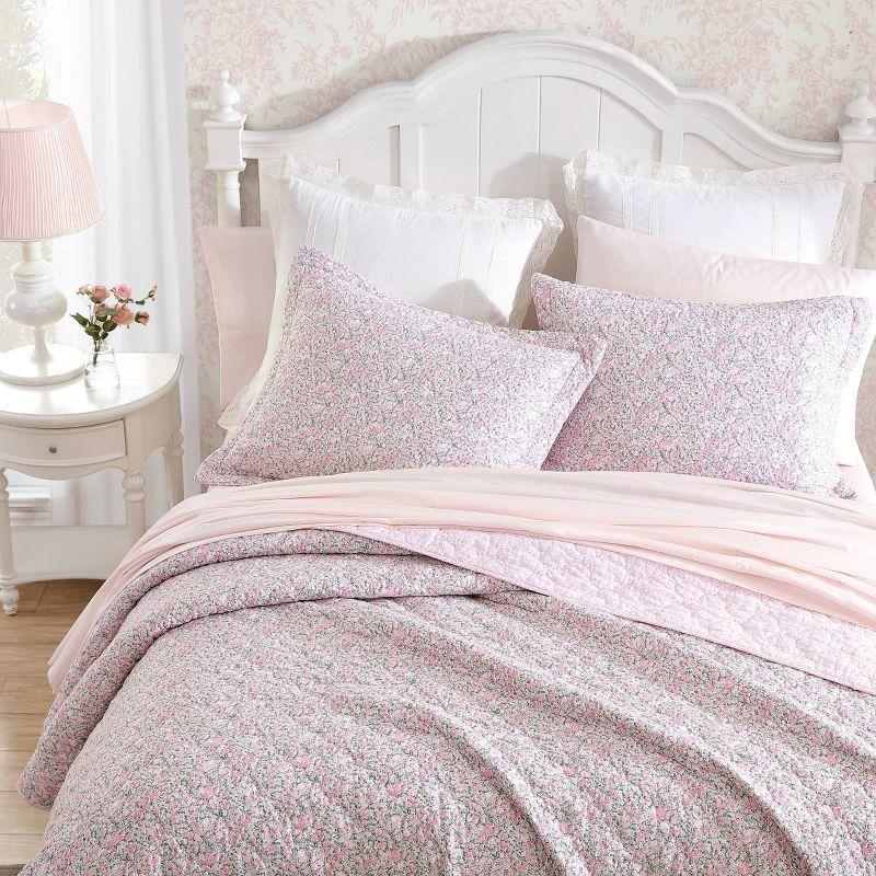 Laura Ashley Loveston Cotton Reversible Pink Quilt Set