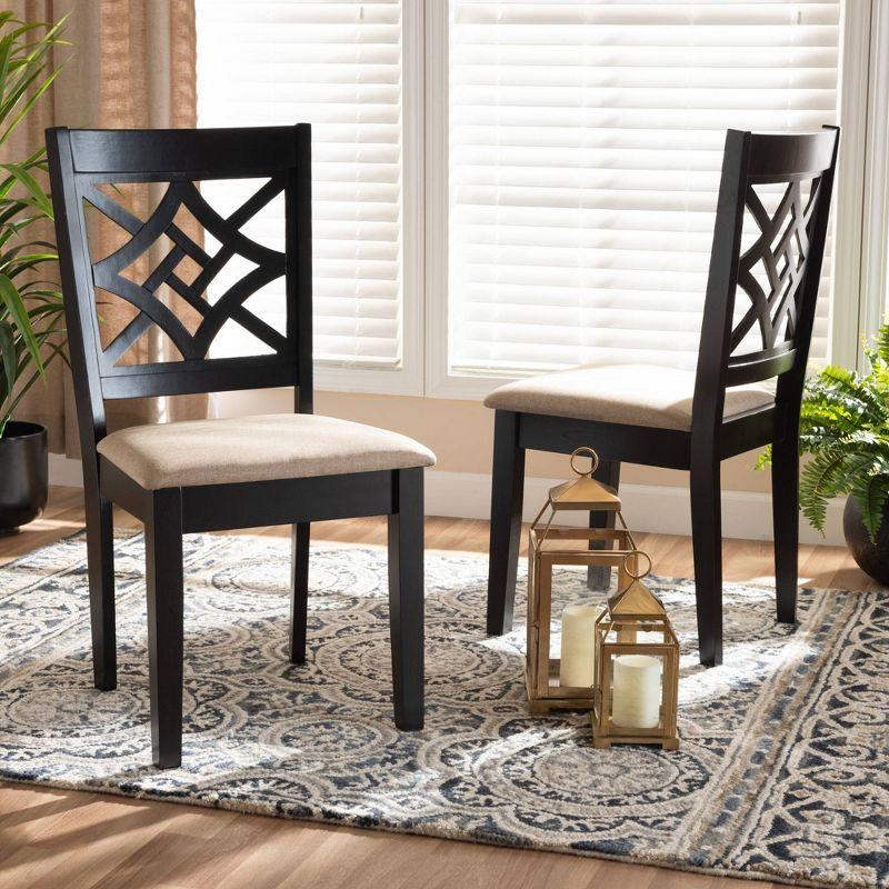 2pc Nicolette Fabric and Wood Dining Chairs Set - Baxton Studio