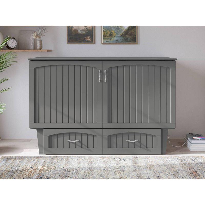 Queen Nantucket Murphy Bed Chest USB Turbo Charger Gray - AFI: Space-Saving, Built-In Charging, No Box Spring Required