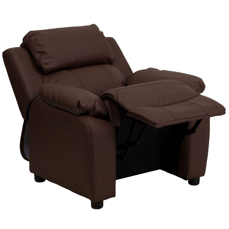 Emma and Oliver Deluxe Padded Brown LeatherSoft Kids Recliner with Storage Arms