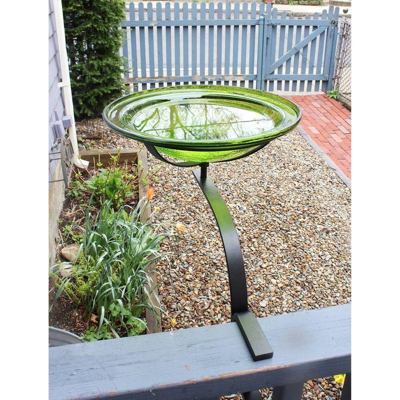 Achla Designs 13.7" x 12.5" x 18.5" Reflective Crackle Glass Birdbath Bowl with Rail Mount Bracket Fern Green