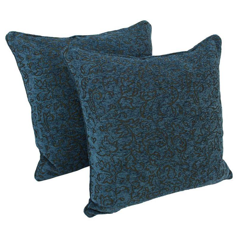 25-inch Blue Floral Chenille Square Floor Pillows with Inserts, Set of 2