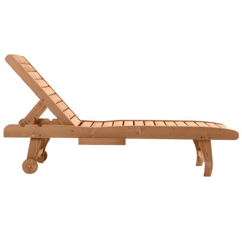 Outsunny Outdoor Chaise Lounge Pool Chair, Built-In Table, Reclining Backrest for Sun tanning/Sunbathing, Rolling Wheels, Red Wood Look