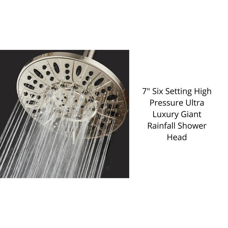 Brushed Nickel 7" Wall Mounted Rainfall Shower Head with Multiple Settings