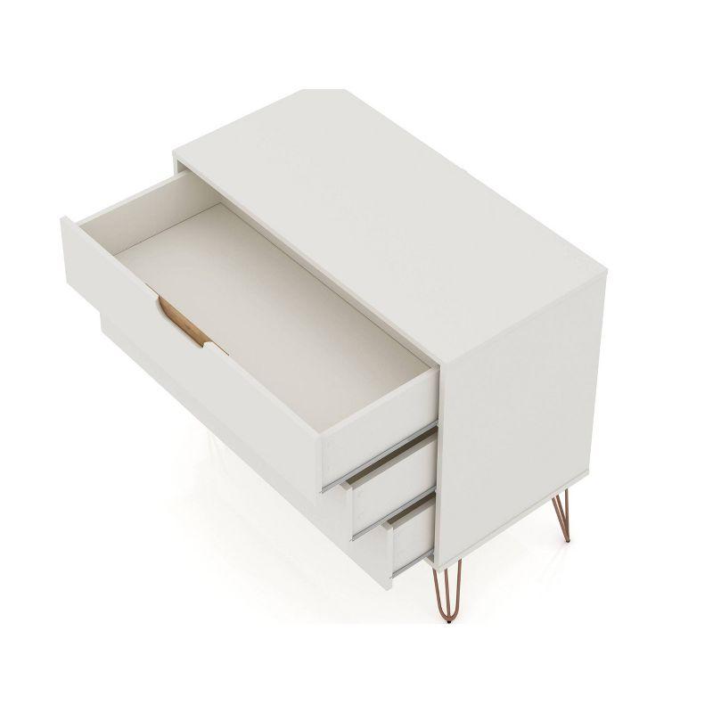 Rockefeller Dresser Off-White/Natural - Manhattan Comfort: Mid-Century 3-Drawer Bedroom Storage