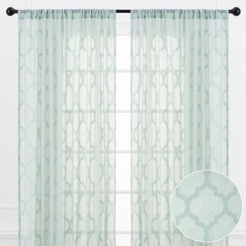 Chanasya 2pk Quatrefoil Voile Sheer Window Curtain Panels - Set of 2 - 52 x 96 Inches Long - Sage