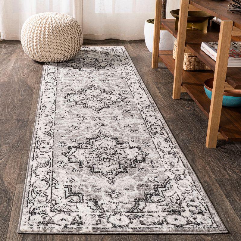 Ivory and Grey Geometric Synthetic 2x8 Area Rug