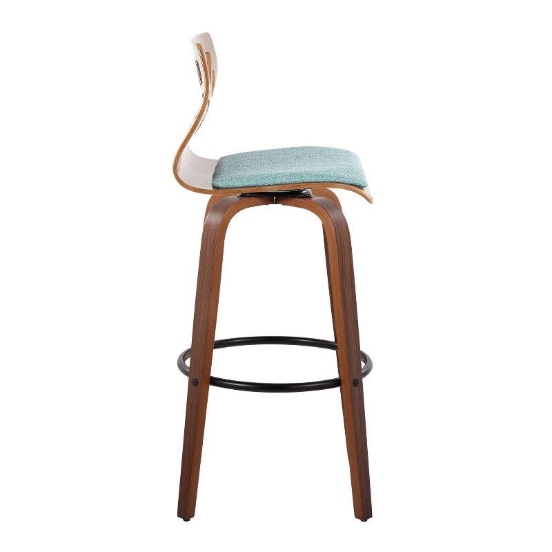 Set of 2 Folia Barstools Walnut/Black/Teal - LumiSource: Mid-Century Modern, Swivel, Upholstered, Wood Frame