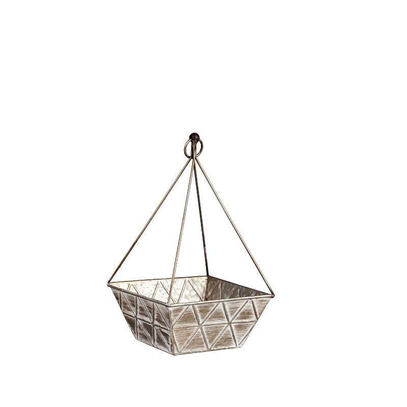 Evergreen Geometric Embossed Metal Planter, Set of 2