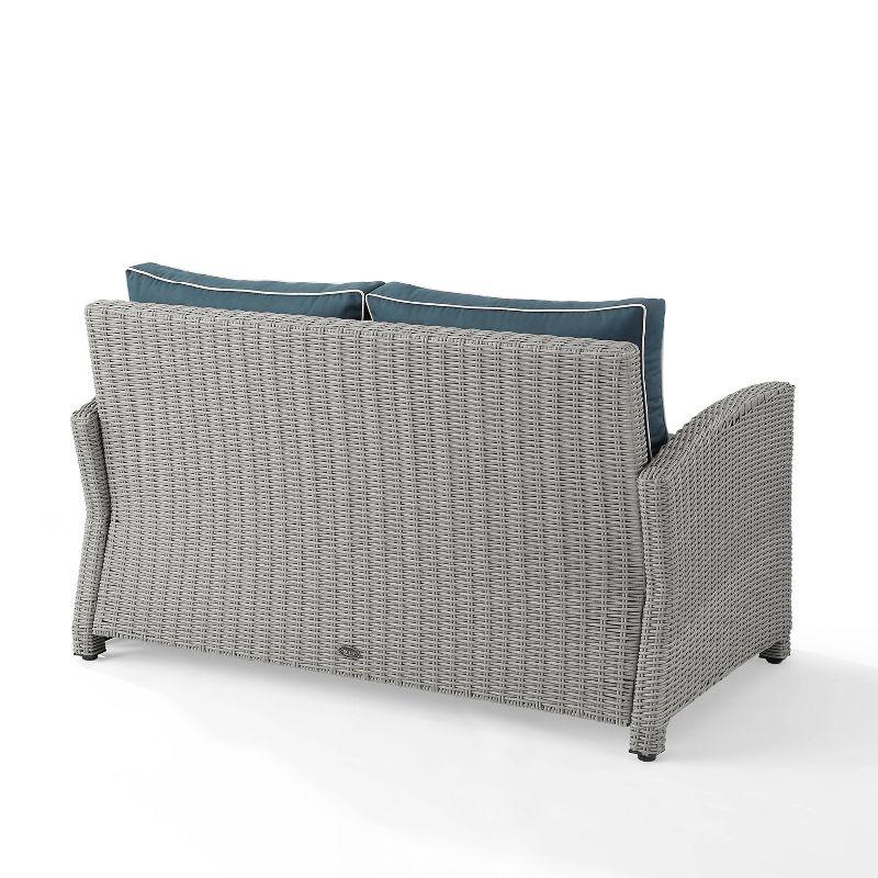 Navy and Gray Wicker Outdoor Loveseat with Steel Frame