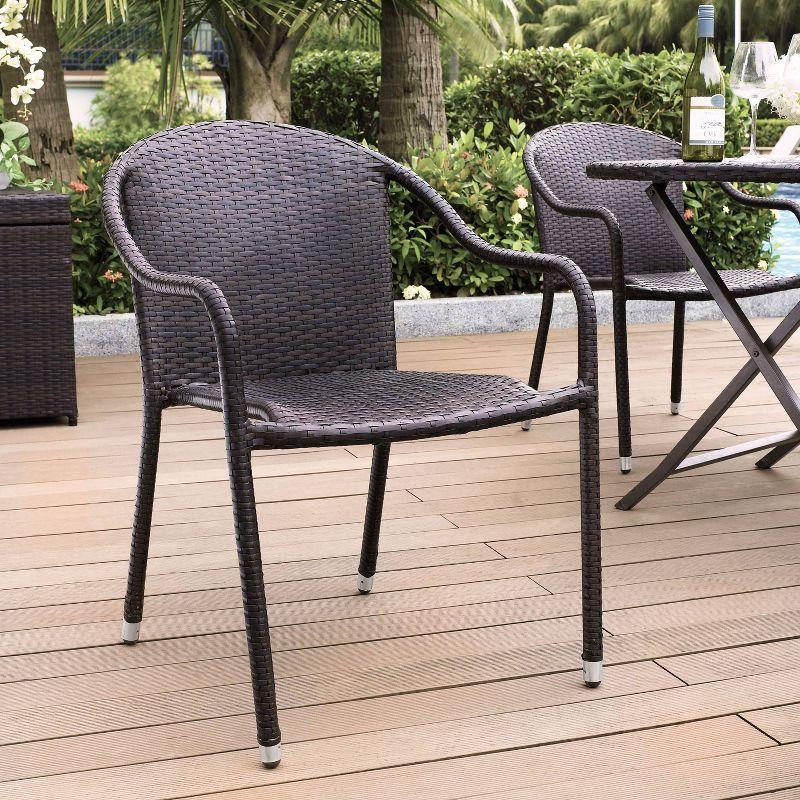 Palm Harbor 4pk Outdoor Wicker Stackable Chairs - Brown - Crosley: Weather-Resistant Steel Frame Patio Seating