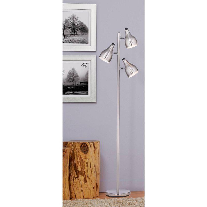 360 Lighting Modern Floor Lamp 3-Light Tree 64" Tall Brushed Steel Adjustable Shades for Living Room Reading Bedroom Office