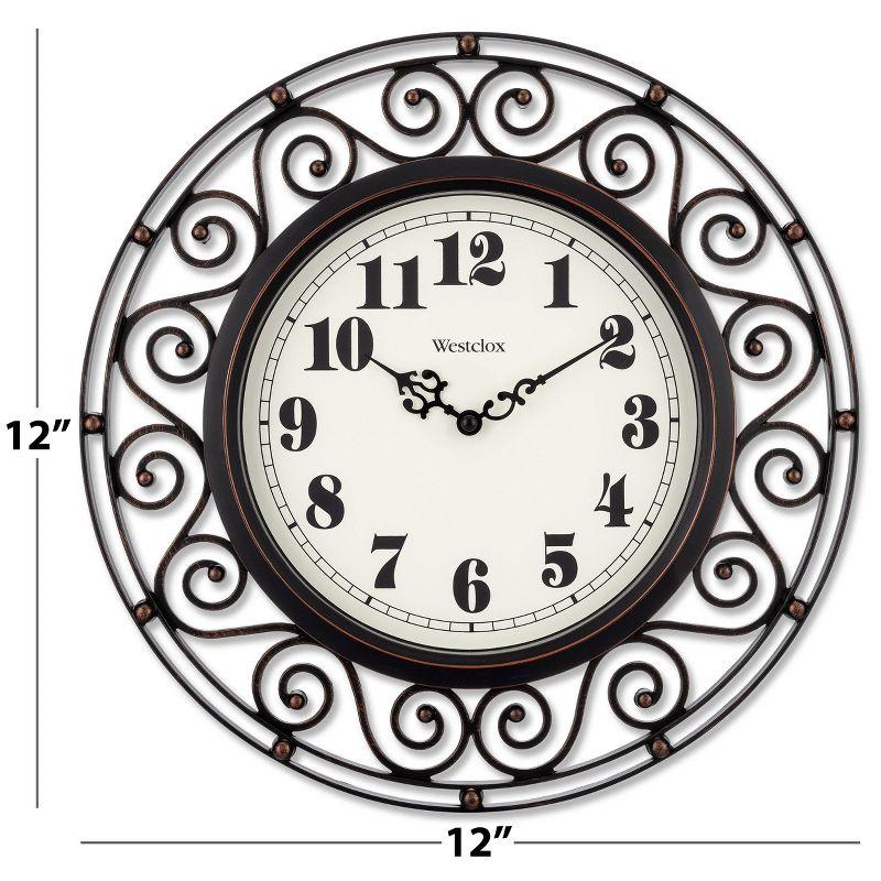 12" Wrought Iron Style Round Wall Clock Black/Bronze-Westclox: Vintage Design, Quartz Movement, Indoor Use