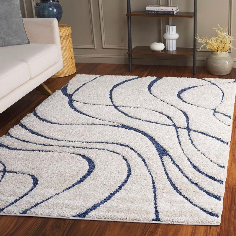 Florida Shag SG471 Power Loomed Indoor Area Rug - Cream/Blue - 5'3"x7'6" - Safavieh