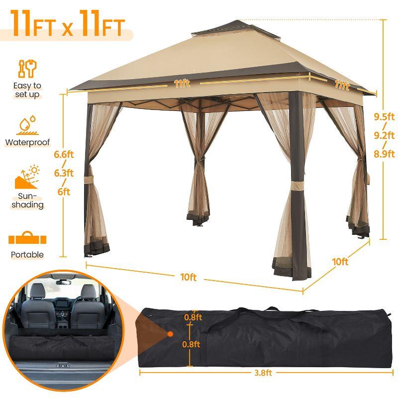 Yaheetech 11×11 FT Adjustable Pop-Up Gazebo Tent with Carry Bag & Sandbags & Guy Lines & Ground Stakes