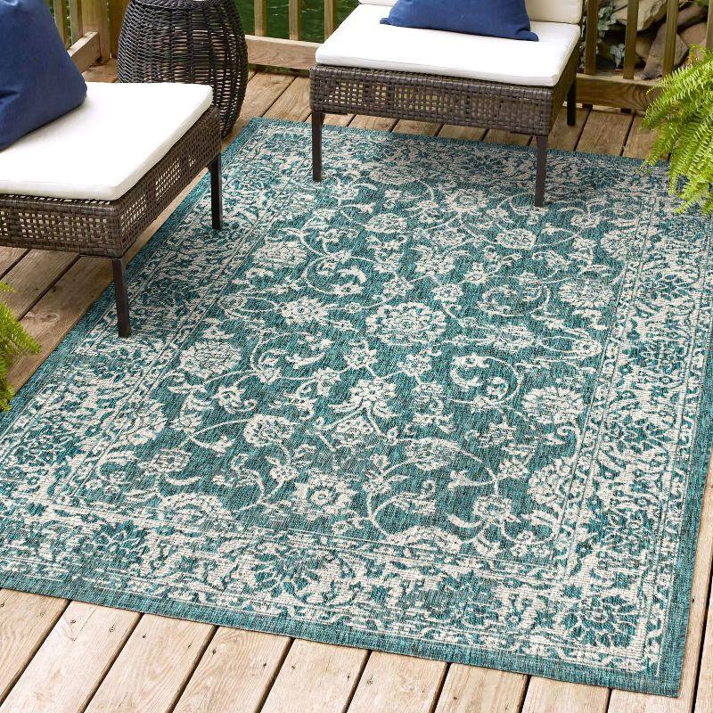 5'x8' Tela Bohemian Textured Weave Floral Indoor/Outdoor Area Rug, Teal/Gray - JONATHAN Y