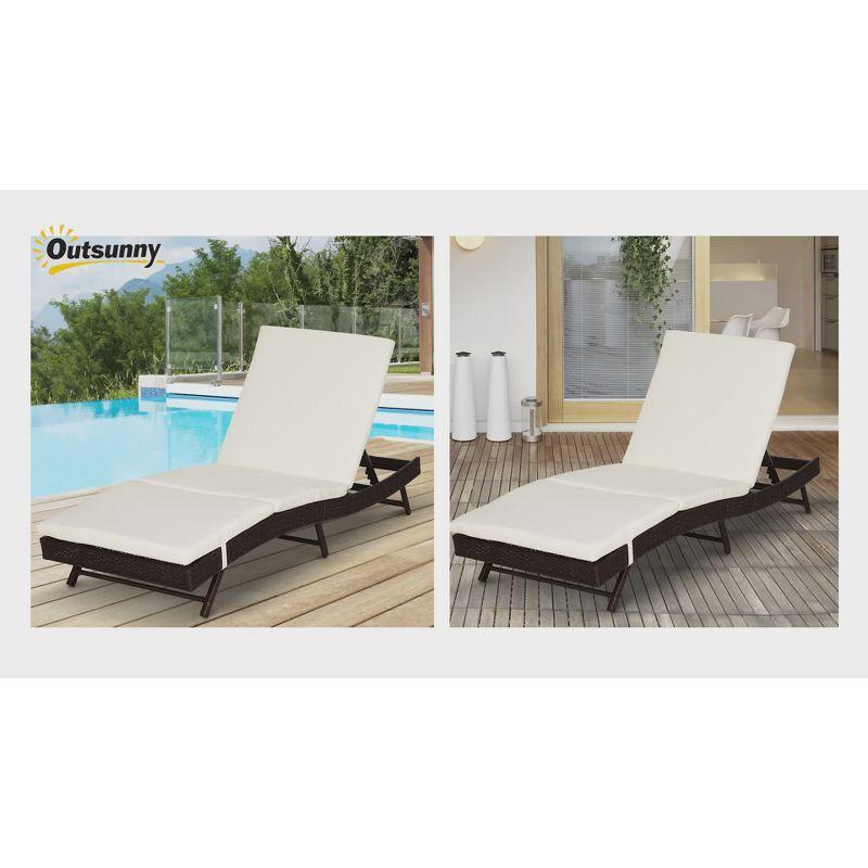 Outsunny Patio Chaise Lounge, Pool Chair with 5 Position Adjustable Backrest & Cushion, Outdoor PE Rattan Wicker Sun Tanning Seat, 28", Cream