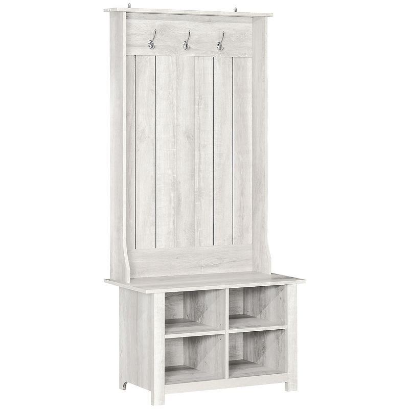 HOMCOM Hall Tree with Shoe Storage Bench, Entryway Bench with Coat Rack, Accent Coat Tree with Adjustable Shelves for Mud Room, Distressed White