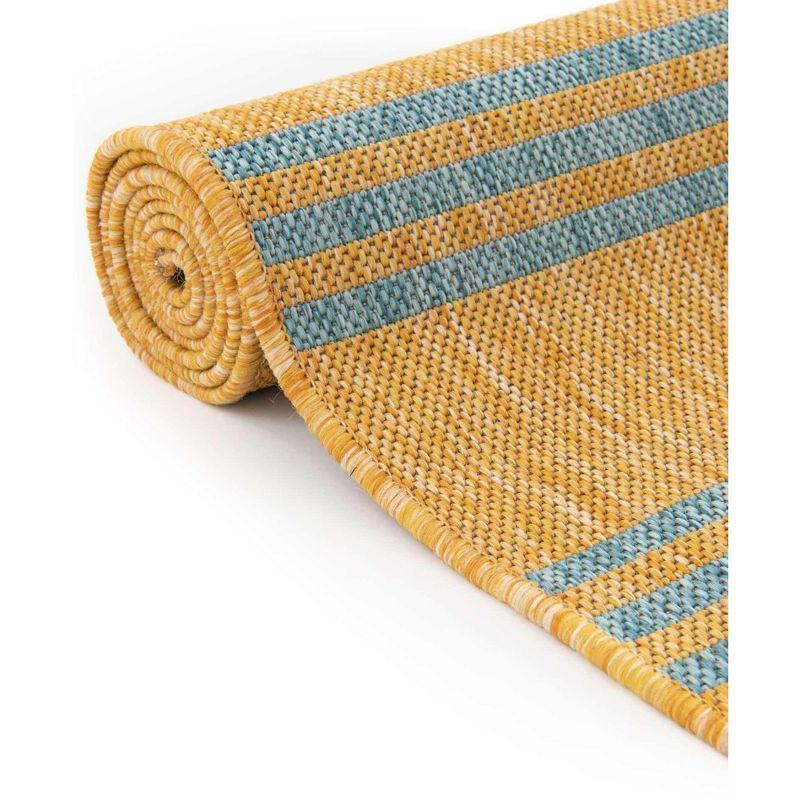 Striped Machine Woven Polypropylene Indoor / Outdoor Area Rug in Yellow/Aqua