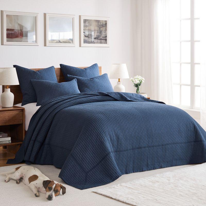 Navy Cotton Reversible Queen Bedspread Set