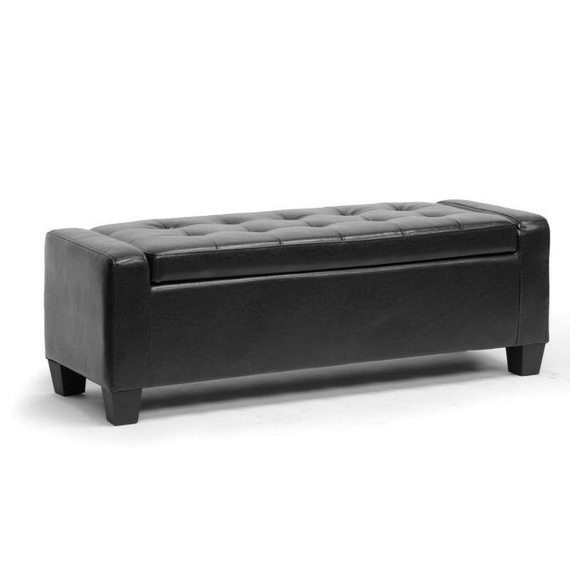 Manchester Black Tufted Leather Storage Ottoman