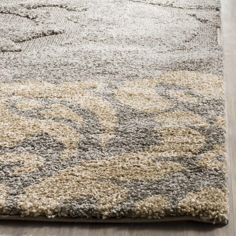 59" Grey and Beige Floral Shag Area Rug