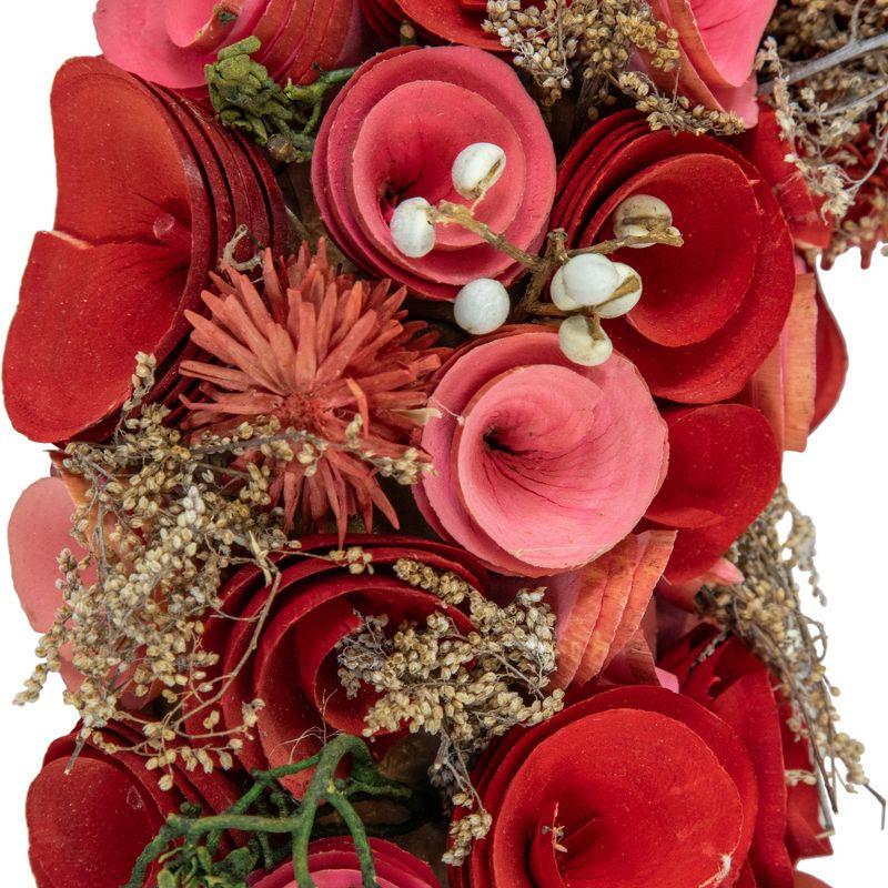 Northlight Seasonal Pink and Red Wooden Roses Artificial Spring Wreath 13-Inch Unlit