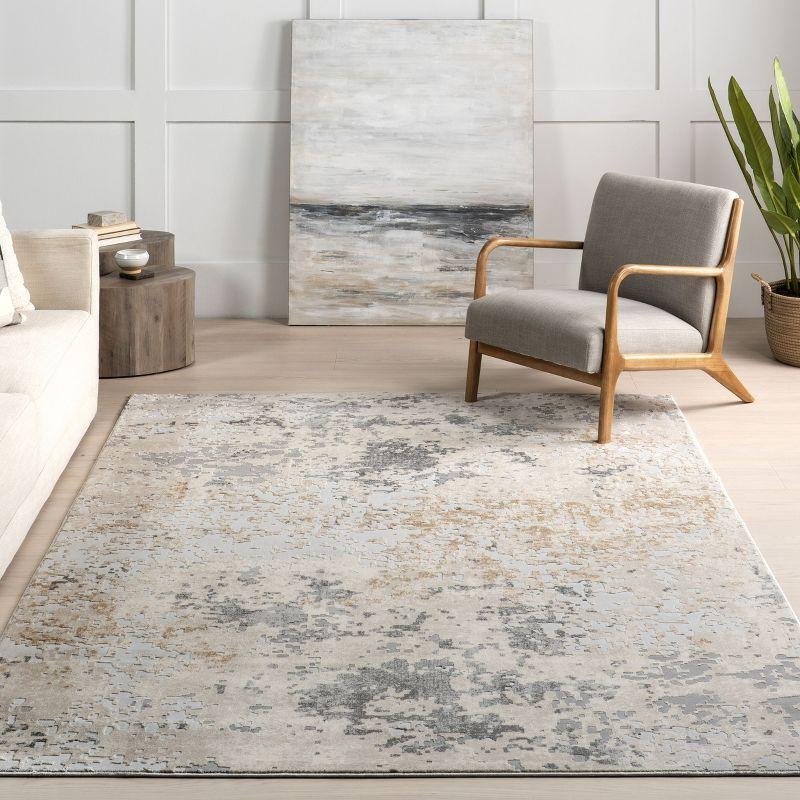 Beige and Gray Abstract Reversible 4' x 6' Synthetic Rug