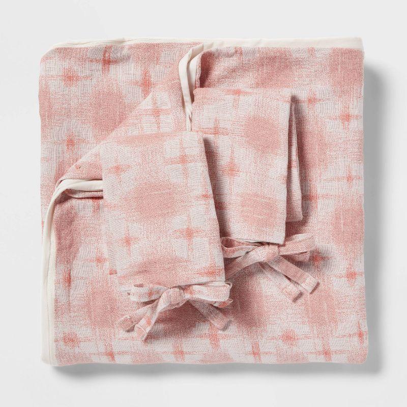 Full/Queen Yarn Dye Ikat Duvet Cover and Sham Set Ivory/Mauve - Threshold™: Cotton Slub, Zippered, Oeko-Tex Certified