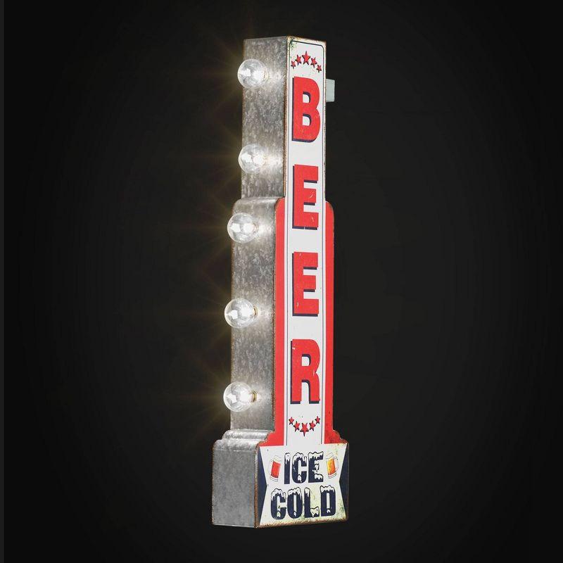 American Art Decor Metal LED Ice Cold Beer Marquee Sign: Vintage Style, Double-Sided, Battery Operated