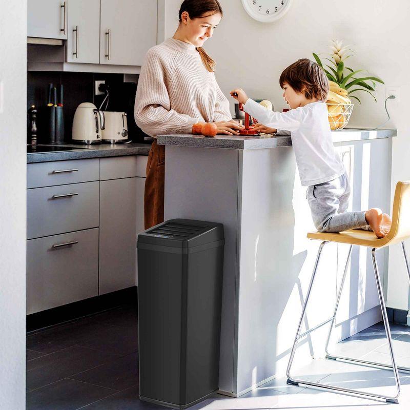 iTouchless Sliding Lid Sensor Kitchen Trash Can with AbsorbX Odor Filter 14 Gallon Black Stainless Steel