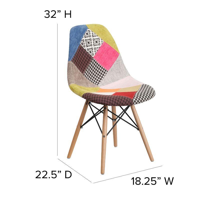 Milan Patchwork Multicolor Fabric Chair with Artistic Wooden Legs