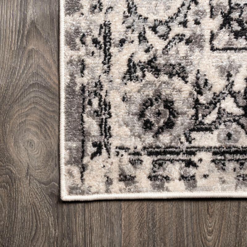 Ivory and Grey Geometric Synthetic 2x8 Area Rug